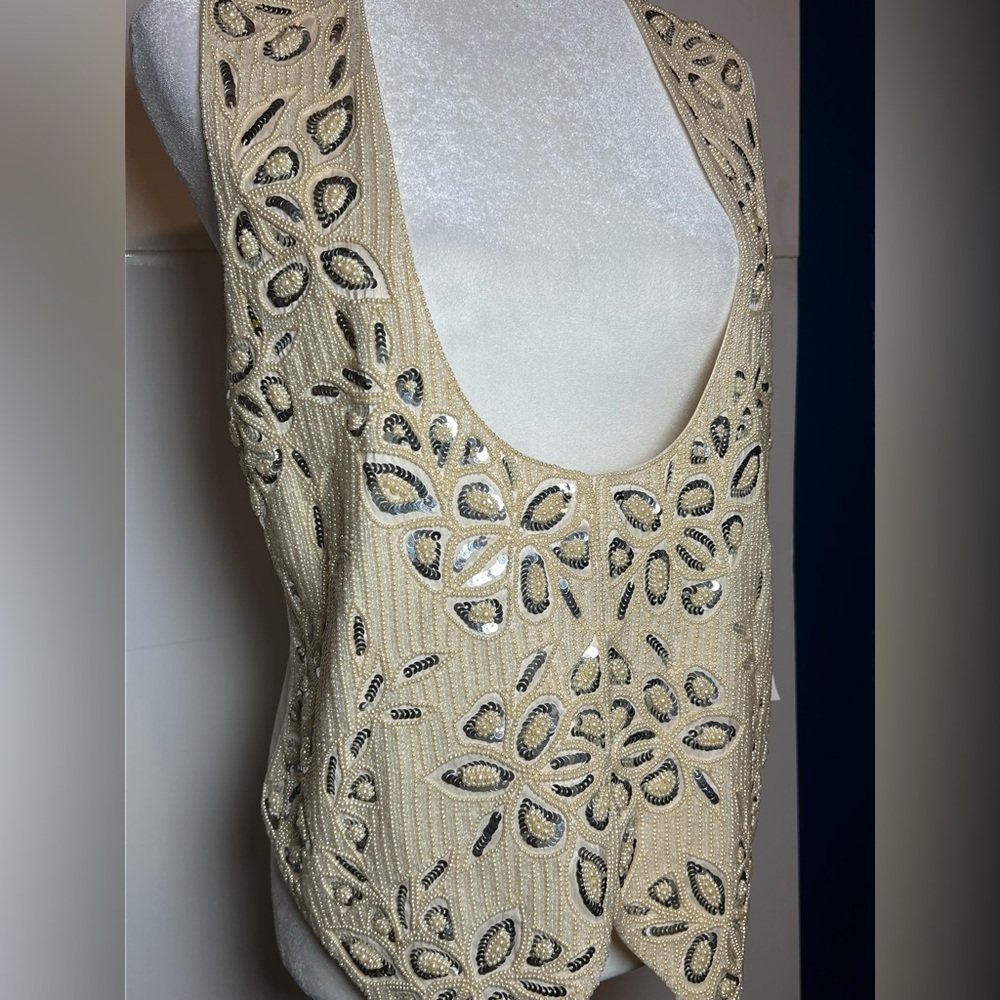 NWT Vintage Liz Claiborne 100% Silk Beaded Vest Glam Formal M - Picture 6 of 13